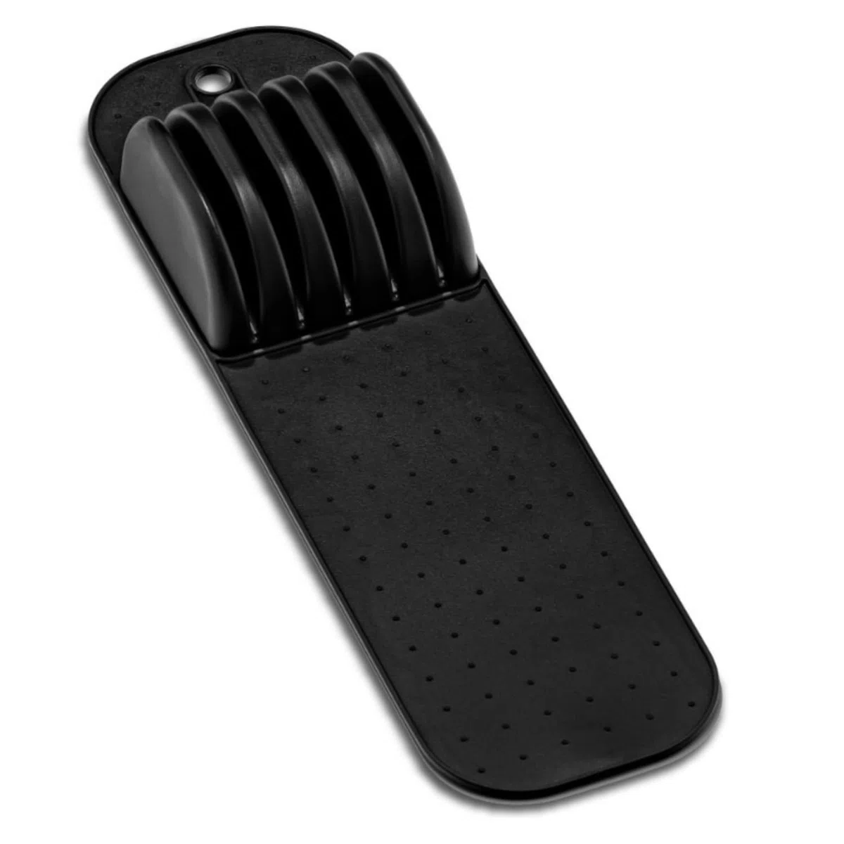 Vassoio organizer per cassetto portacoltelli a 5 scomparti – Portacoltelli sottile da inserire nel cassetto con tappetino antiscivolo, compatto, per la conservazione dei coltelli da cucina (nero)