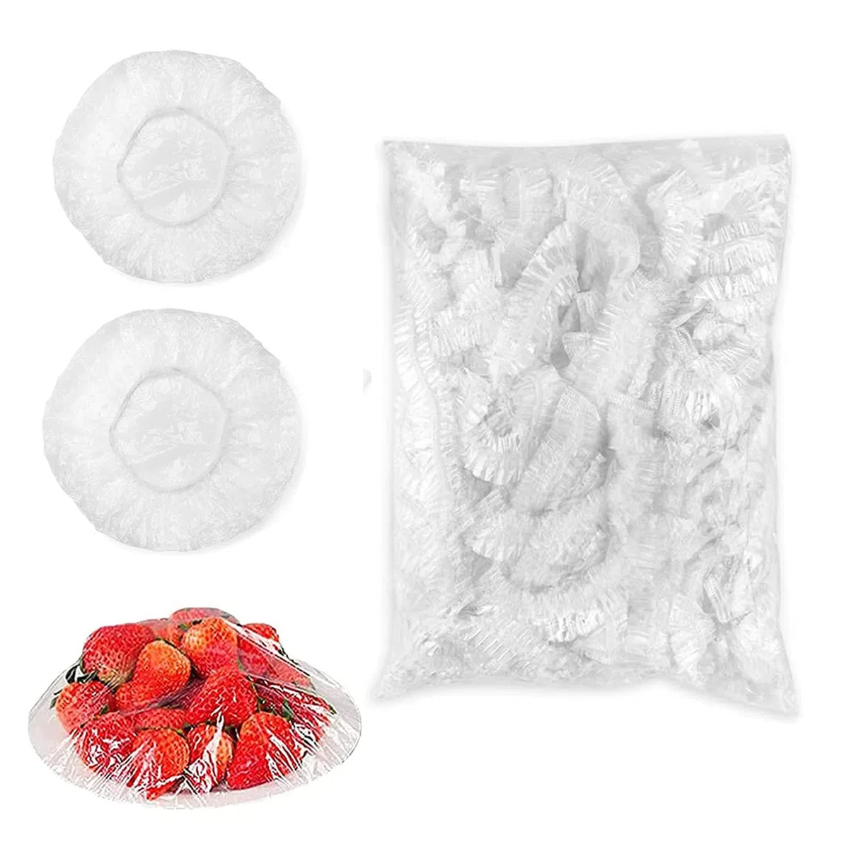 Coperchio Ciotola in Plastica 100 Pezzi,Tappi di conservazione freschi,Involucro di plastica PE Riutilizzabile Copri Ciotola per Alimenti Elastici Contenitori per Ciotole, Avanzi,Picnic All'aperto