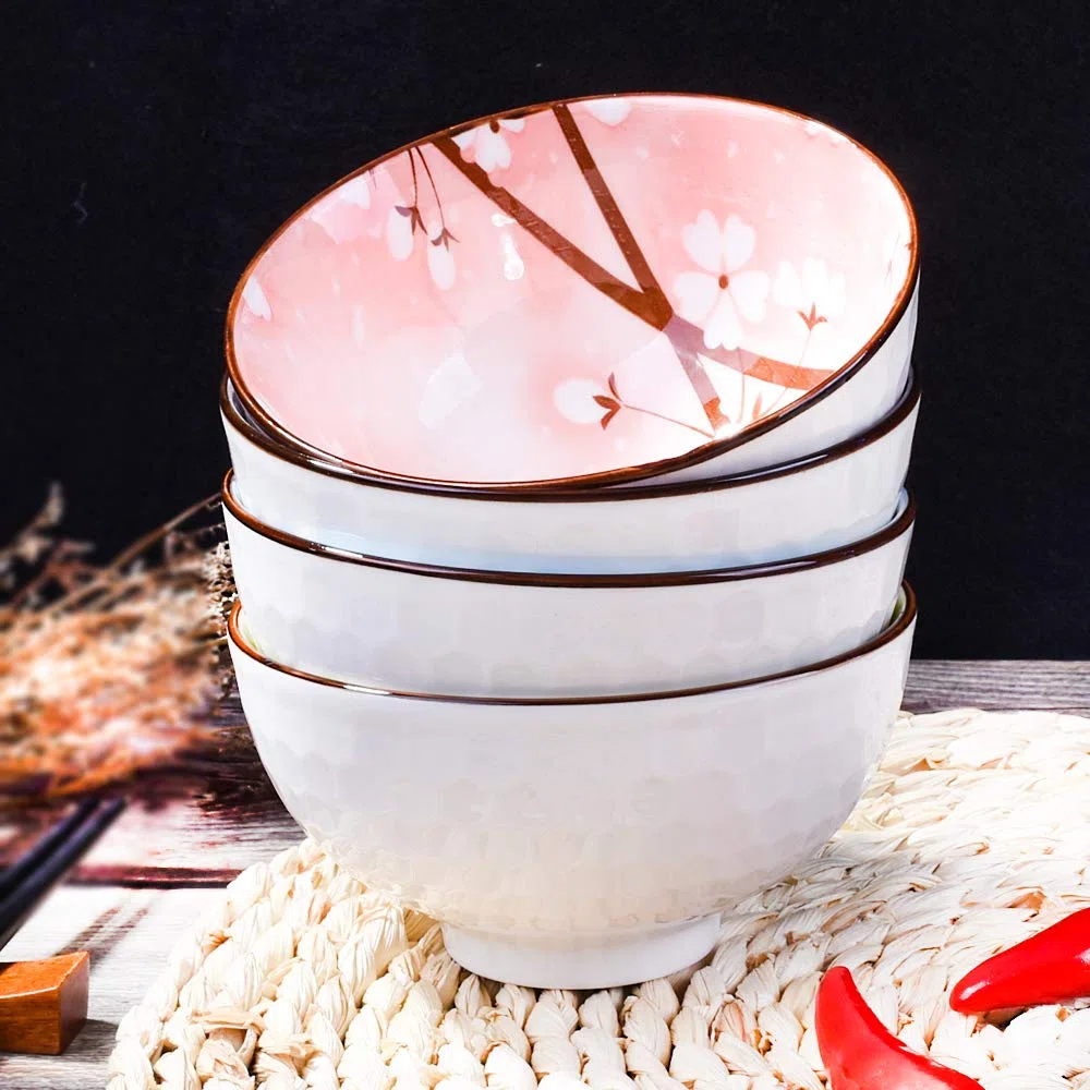 Purplishn House - Set di 4 ciotole per riso in stile giapponese, 11,4 cm, per zuppa di riso, cereali, farina d'avena