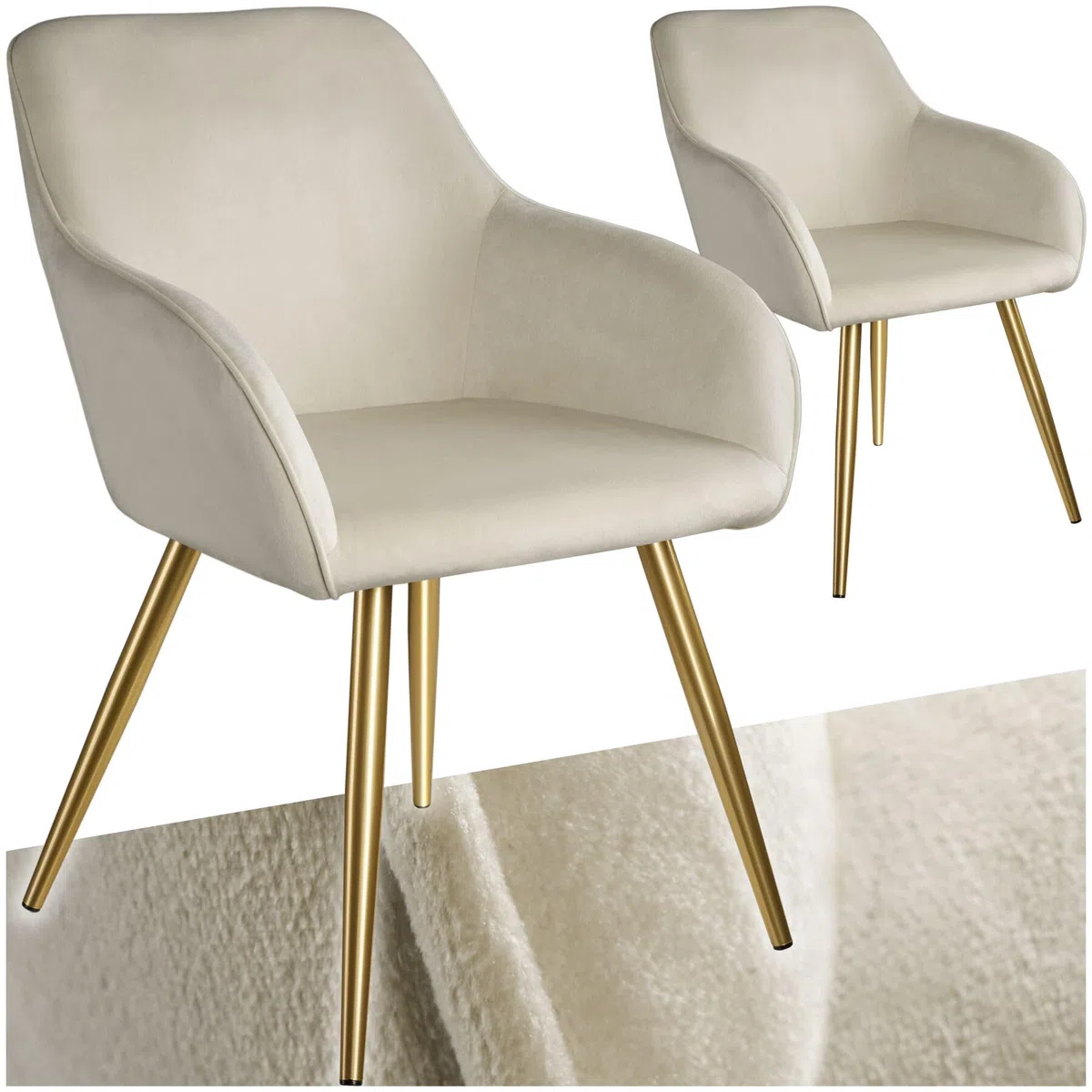tectake® Set 2 Sedie Sala da Pranzo Effetto Velluto, Sedie Soggiorno con Morbida Imbottitura, Seduta Ergonomica, Poltrone Velluto Versatili, Sedie Design Moderno - Crema/Oro