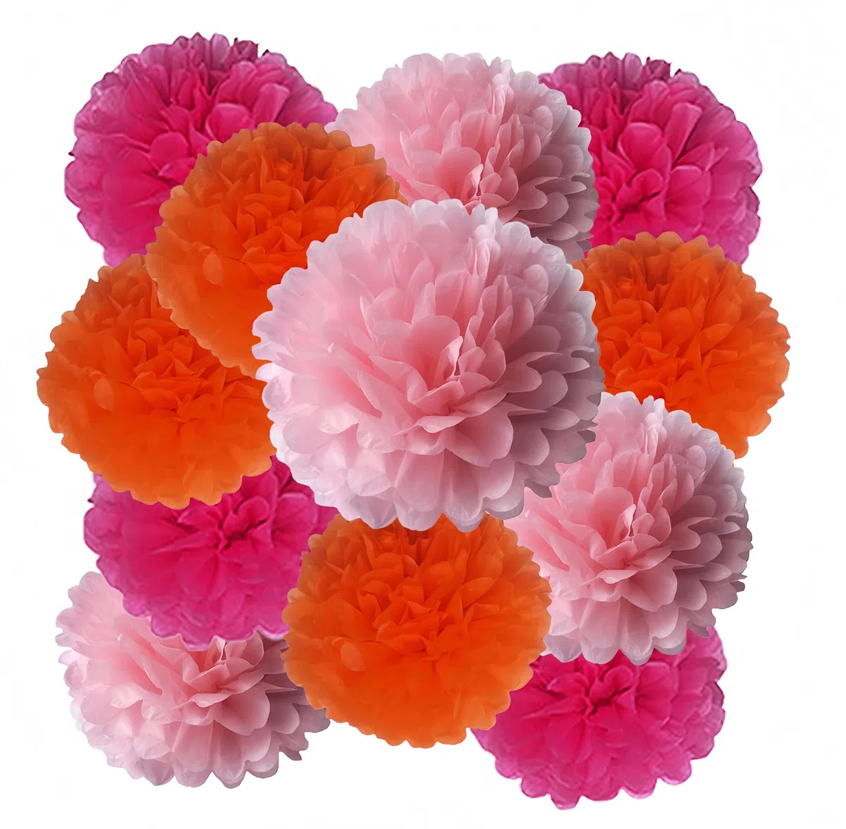 Set di 12 palline di fiori di carta, fucsia, arancione, rosa, 25 cm, 30 cm, decorazione per compleanno, matrimonio, festa in giardino, decorazione primaverile, baby shower, fai da te