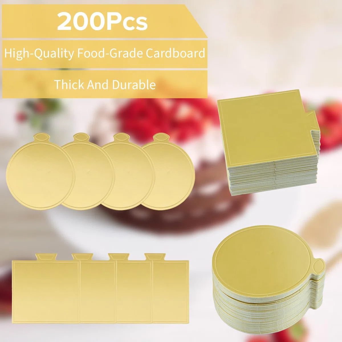 200 Pezzi Tavola per Mini Torte alla Mousse, 9cm Mini d'oro Cake Bases Mousse,Boards Carta Dessert Display,Vassoio Mousse Cake Boards,Cake Boards Rotondo Vassoi in Cartone per Compleanno,Vacanza,Festa