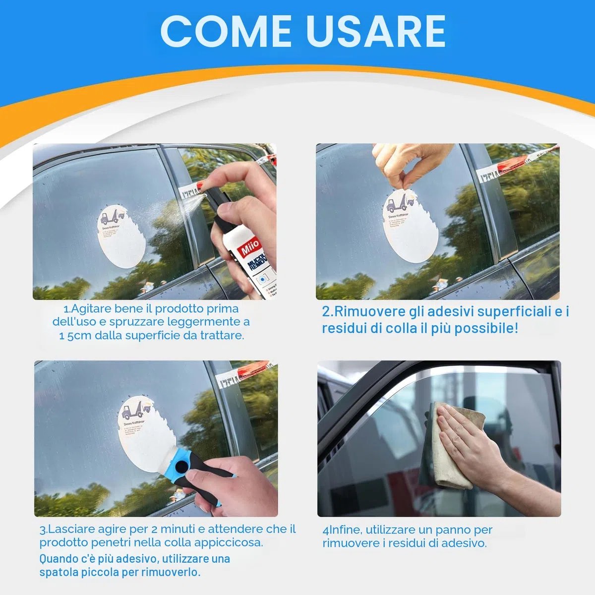 Miioto Rimuovi Colla, Rimuovi Colla Adesivi, Spray Togli Colla e Adesivi, Dotato di Raschietto Multiuso, Rimuove Rapidamente Etichette Ostinate e Residui di Colla da Tutte Le Superfici - 50ML