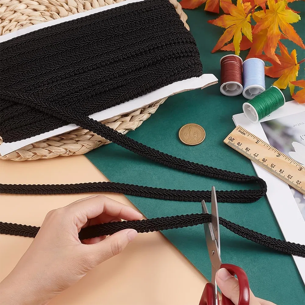 PH Pandahall Gimp Treccia Trim 25m Poliestere Tessuto Treccia Trim Tappezzeria Trim Decorativo Gimp Trim per L'Artigianato Fai Da Te Cucito Decorazione Della Tenda Gioielli Costume Accessori, Nero