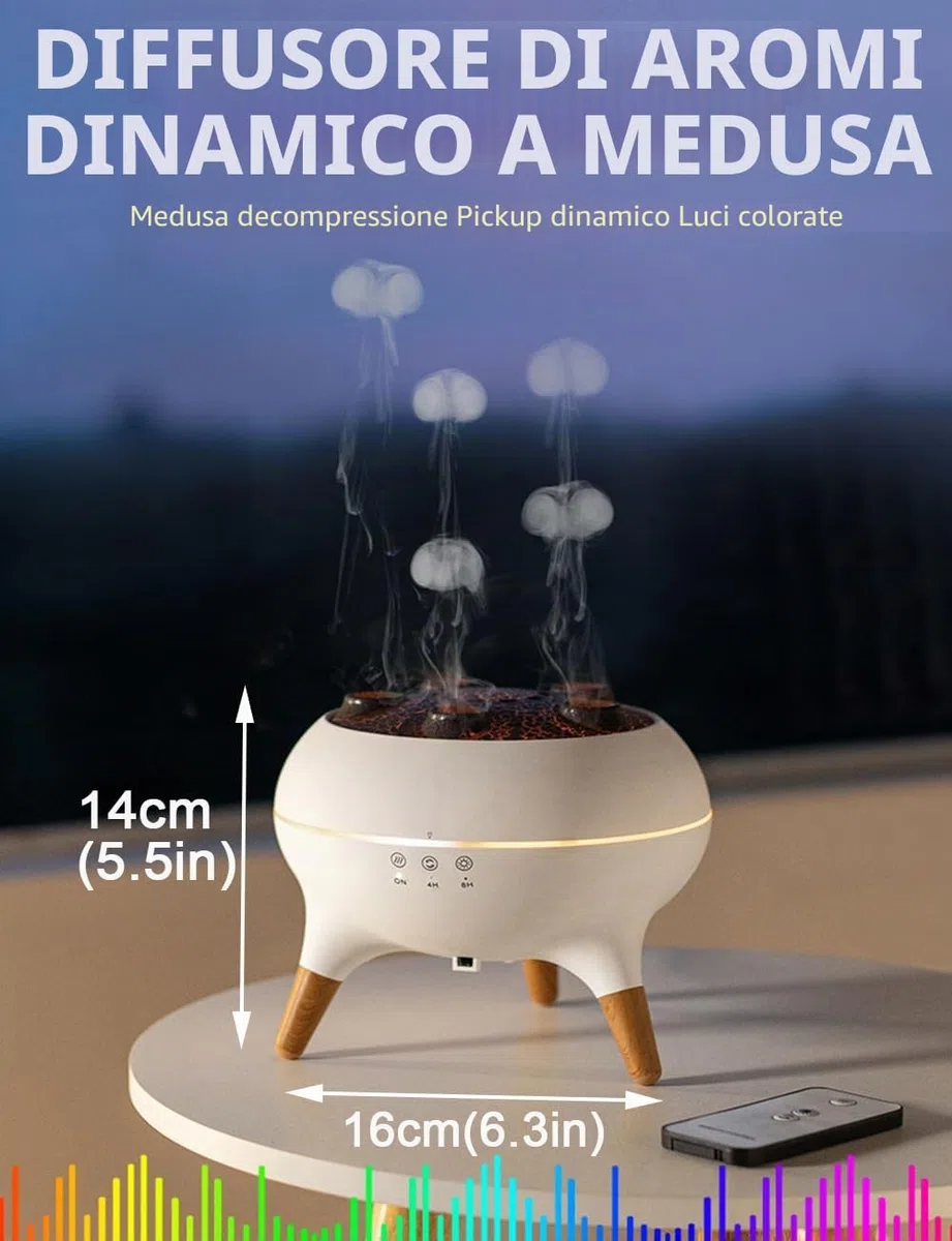 ThreeH Diffusore di meduse 3 in 1 Umidificatore con 7 colori LED telecomando per home office yoga, camera profumazione ambiente aromaterapia