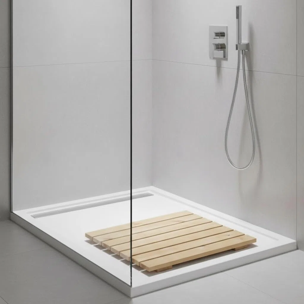 SUNWOOD Pedana Doccia Antiscivolo 70x70 cm, in Legno Massello di Pino - Finitura Rovere Chiaro