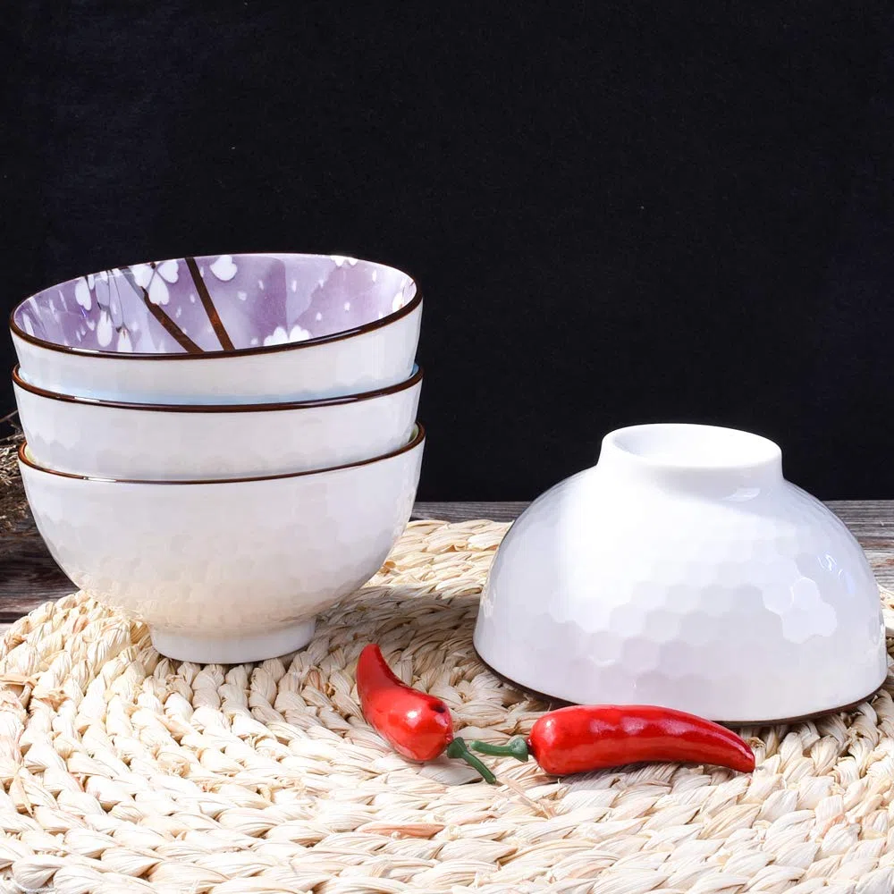 Purplishn House - Set di 4 ciotole per riso in stile giapponese, 11,4 cm, per zuppa di riso, cereali, farina d'avena
