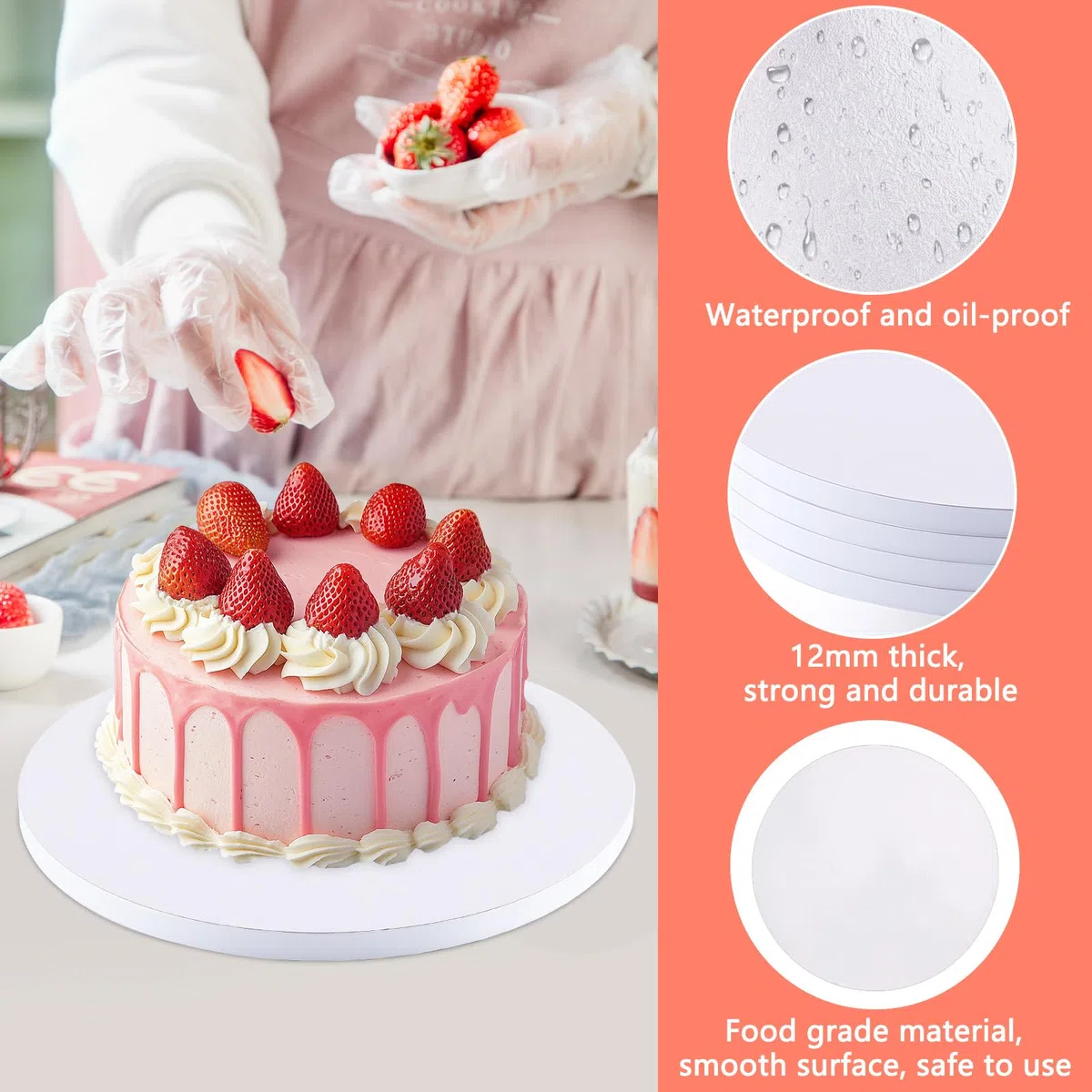 6 Pezzi Sottotorta Rotondo, Base per Torte 30 cm in Cartone Alimentare Spesso 12mm, Riutilizzabili, Impermeabili e Anti-Grasso per Trasporto e Decorazione Torte da 20-28cm per Feste