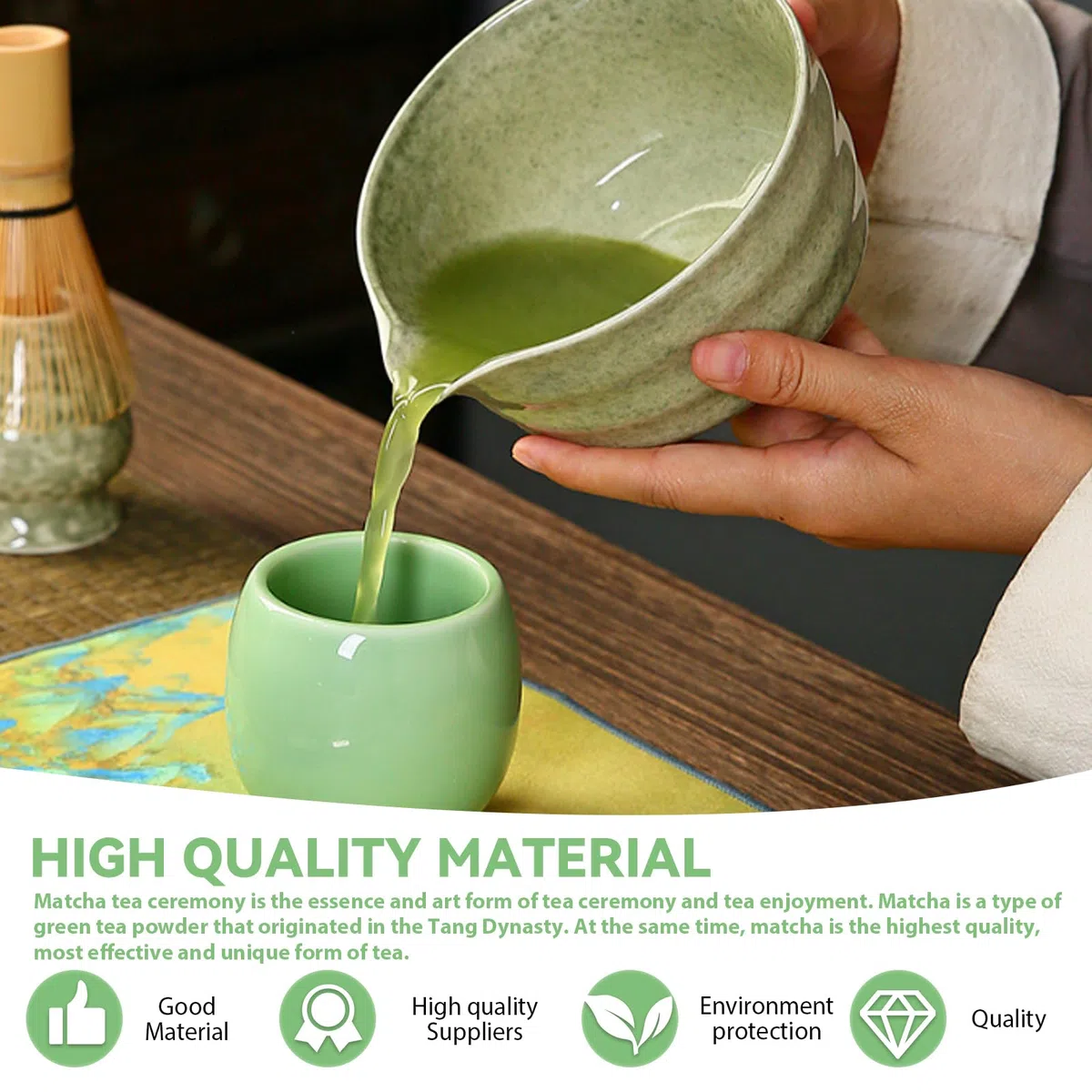 GOMETY Ciotola giapponese Matcha con beccuccio, Chawan Matcha, ciotola da tè con scomparto per la frusta, ciotola tradizionale in ceramica Matcha, ciotola per matcha, ciotola per tè Chawan, ciotola in