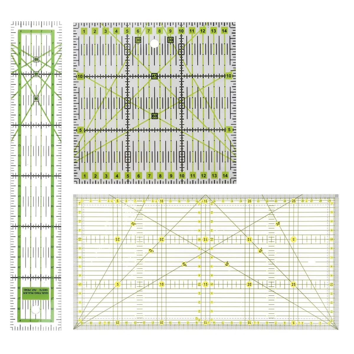 3 Pezzi Righello Sarta, Sewing Ruler, Righello Di Patchwork con Indicazioni Angoli, Angoli Di 30/45/60 Gradi, Comunemente Utilizzati Per Quilting, Misurazione e Lavori Artigianali con Tessuti
