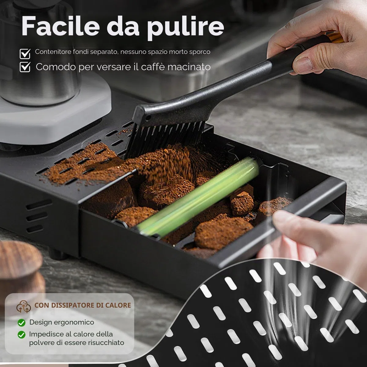 Contenitore Fondi Caffe Cassetto Fondi Caffe in Acciaio Inossidabile Knock Box Coffee Station Cassetto Battifondi Caffè con Asta Gommata