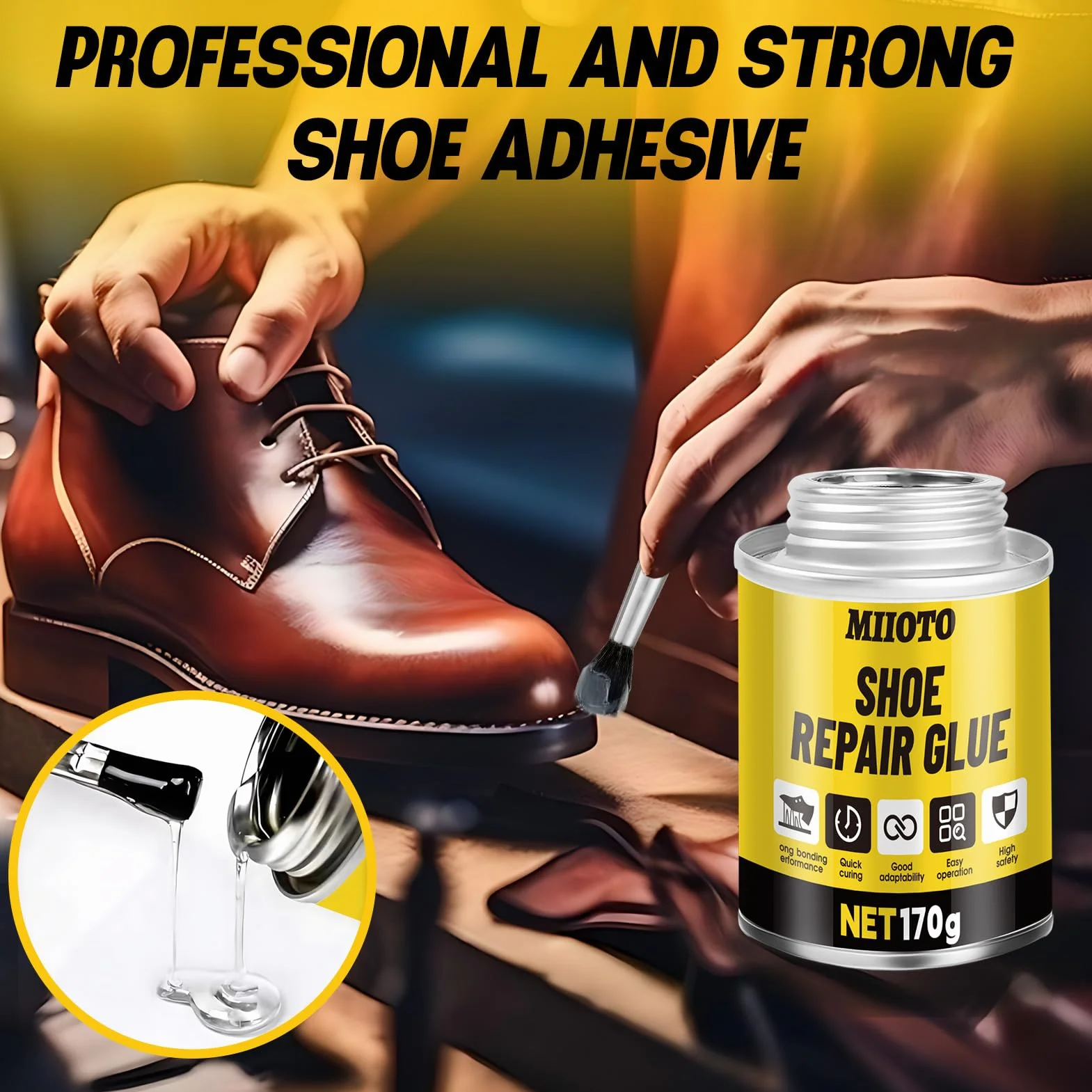 Miioto Colla Scarpe, Colla Scarpe Professionale, Colla Suola Scarpe, Adatto per Pelle, Gomma, Plastica, PVC, Impermeabile, 170g