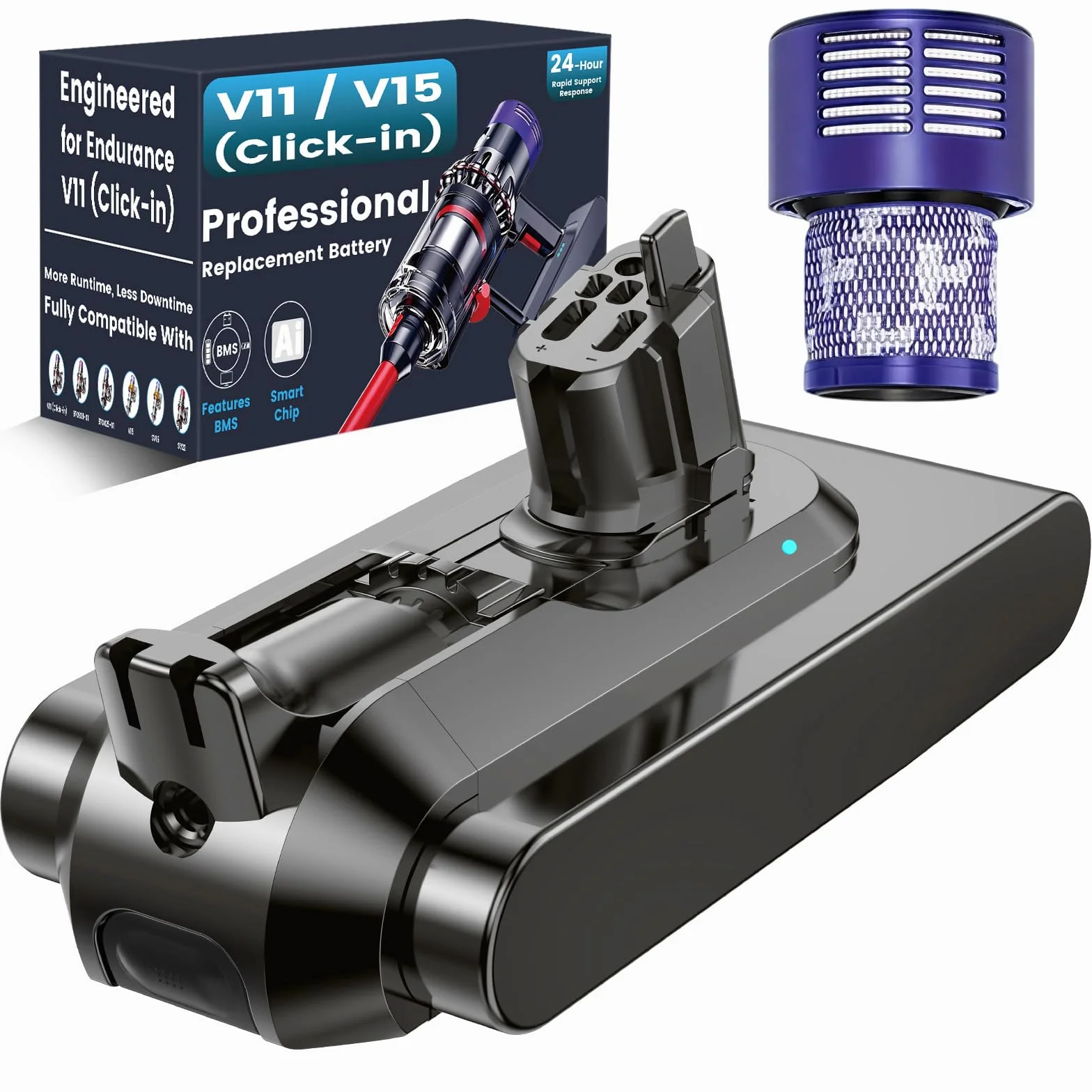 V11 Batteria per Dyson V11 V15, compatibile con V11Extra Absolute Animal Outsize V15 SV15 SV16 970425-01 (non per modelli a vite)