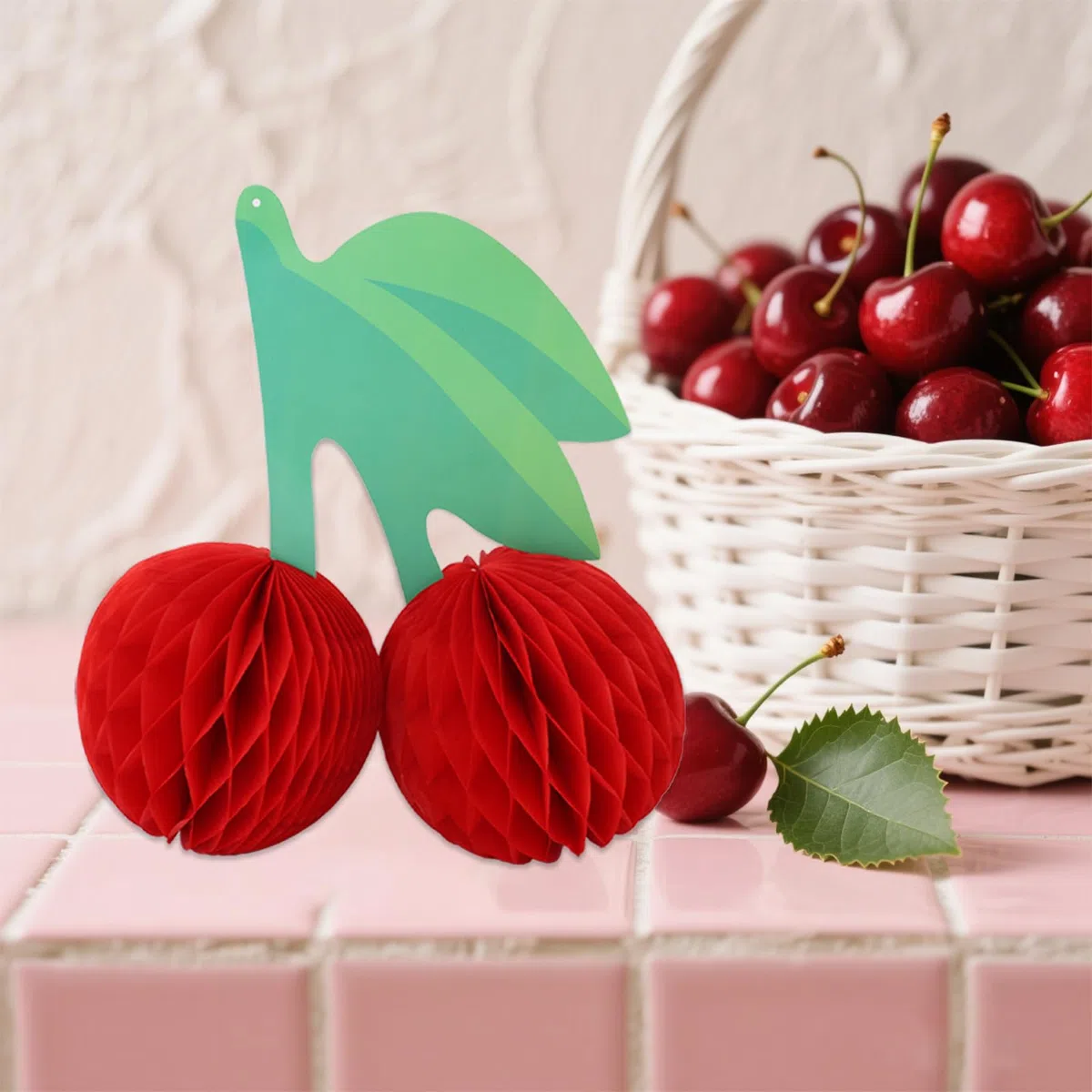 6 Pezzi Centrotavola da Tavolo in Ciliegio, Decorazione per Feste di Compleanno in Ciliegio Frutta a Nido d'Ape Appesa Creativo Lanterna di Carta Alla Frutta per Soffitto Baby Shower (Rosso)