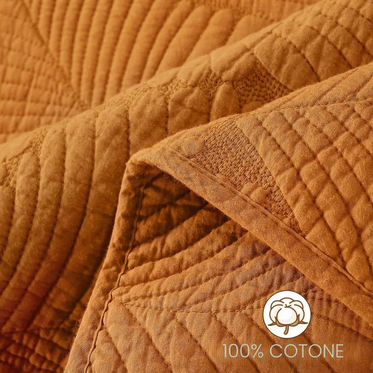 Qucover Copriletto Matrimoniale Cotone Arancione, Trapuntato Extra Morbido, Motivo a Foglie per Stagioni, 230x250cm