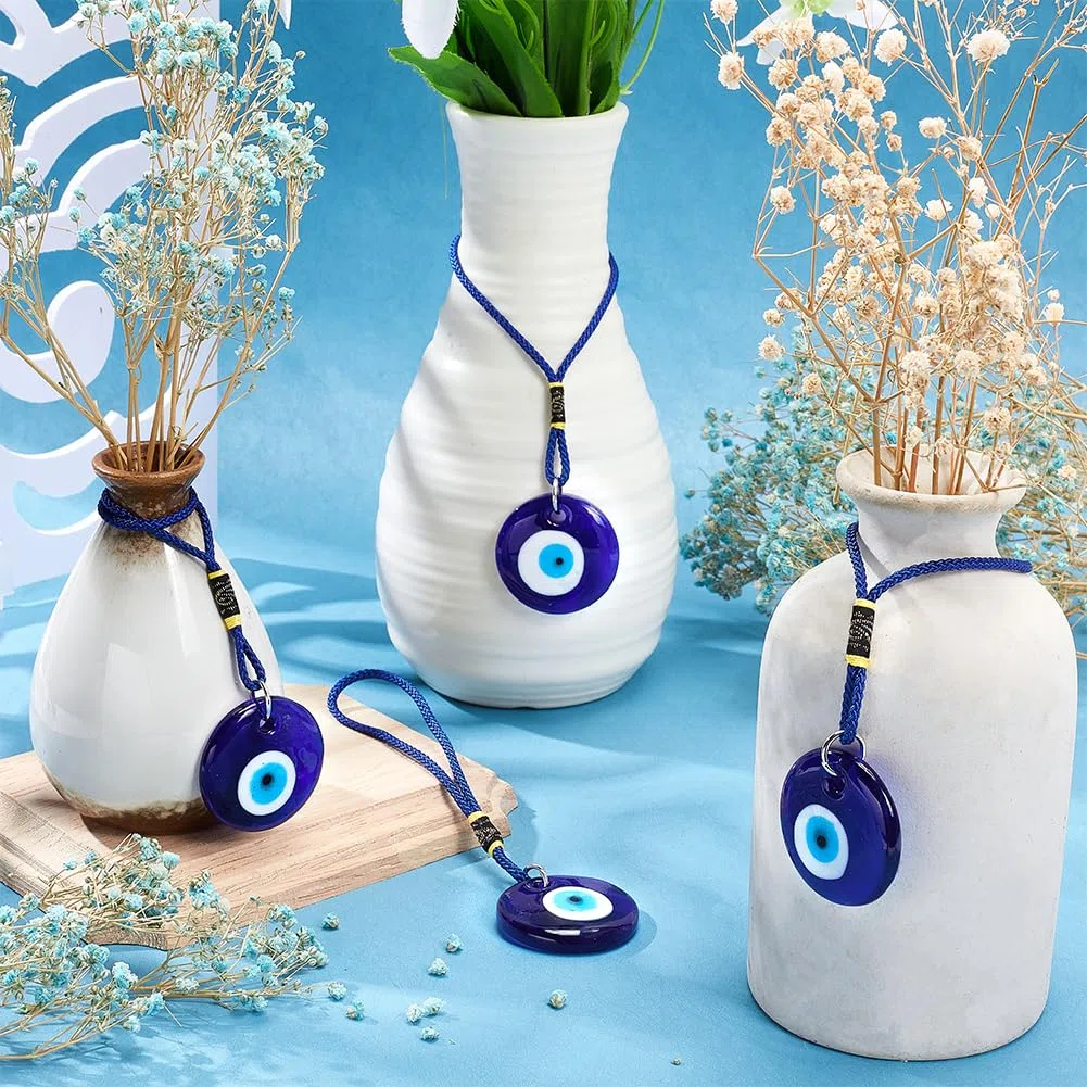 WEBEEDY 4 pezzi blu malocchio ornamento da appendere auto malocchio ciondolo ciondolo auto specchietto retrovisore accessori turco greco amuleto per buona fortuna e protezione, regalo di Natale e