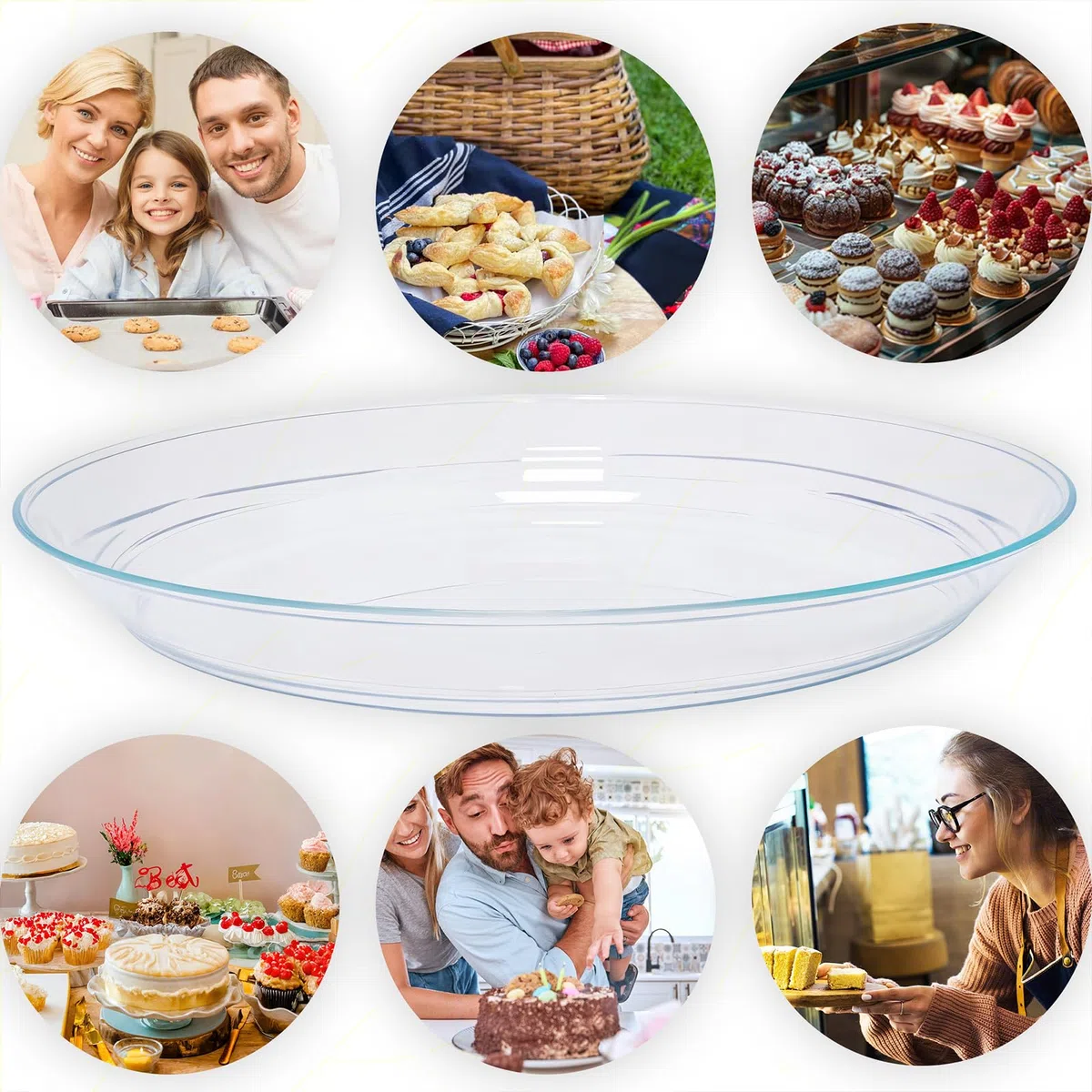 Sicignano 5 Vassoi Bavarese in Plastica Trasparente - Per Dolci, Dessert, Profiterole, Struffoli, Pastiera, Baba, Torta - Riutilizzabili e Facili da Pulire, Infrangibile, Antigraffio (32 cm)