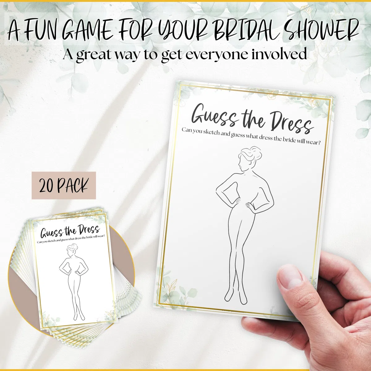 Templatables Guess the Dress - Gioco per addio al nubilato, confezione da 20, elegante design floreale, formato A6 (10,5 x 14,8 cm), carta premium da 450 g/m², divertente attività per addio al