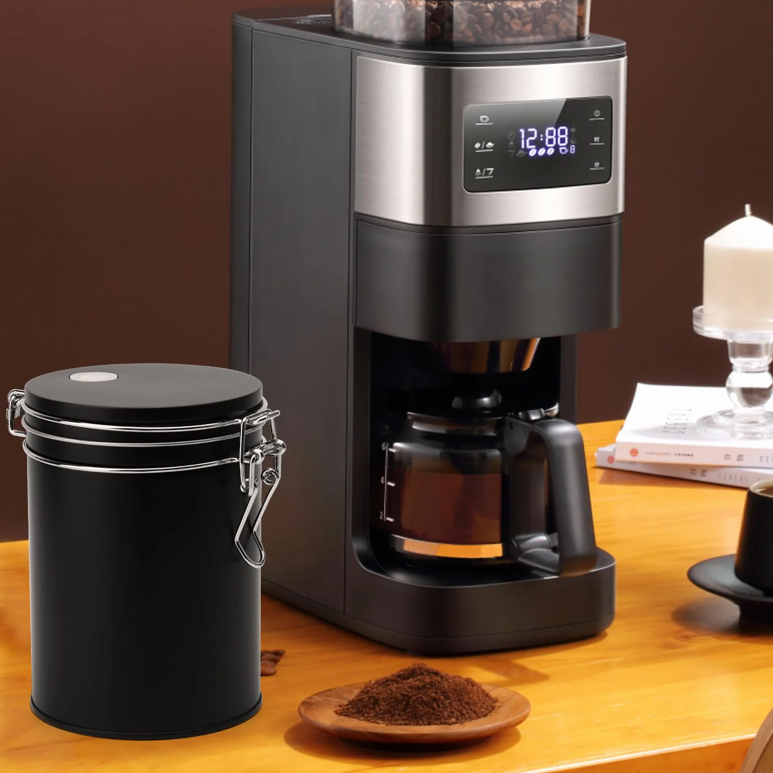 Barattolo per caffè in acciaio inox ermetico con valvola, contenitore per caffè vuoto nero per mantenere la freschezza, protezione dell'aroma con coperchio per chicchi di caffè, polvere, tè, noci