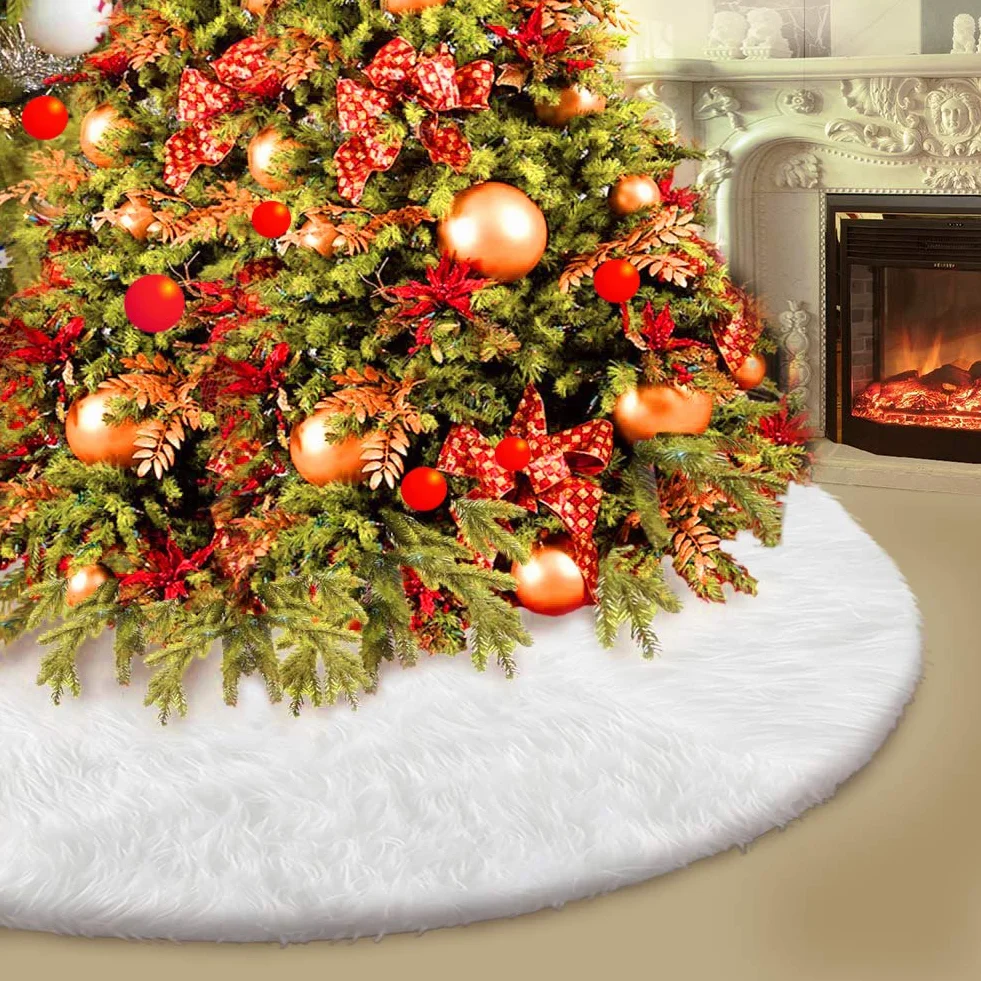 HOWAF Gonna Albero di Natale 78CM/31 Pollici Tappeto Albero di Natale Bianco Peluche Copri Base albero natale Sotto per Decorazioni Natalizie