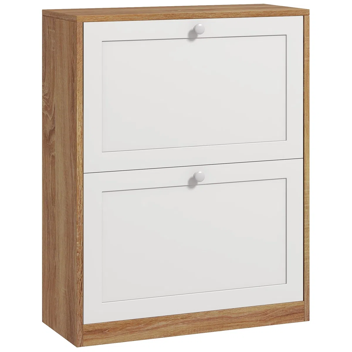 HOMCOM Scarpiera Slim con 3 Ripiani Regolabili a 2 Livelli o Rimovibili per 12 Paia, Mobile Scarpiera in Truciolato e MDF Salvaspazio, 60x24.5x75.5 cm, Bianco e Rovere