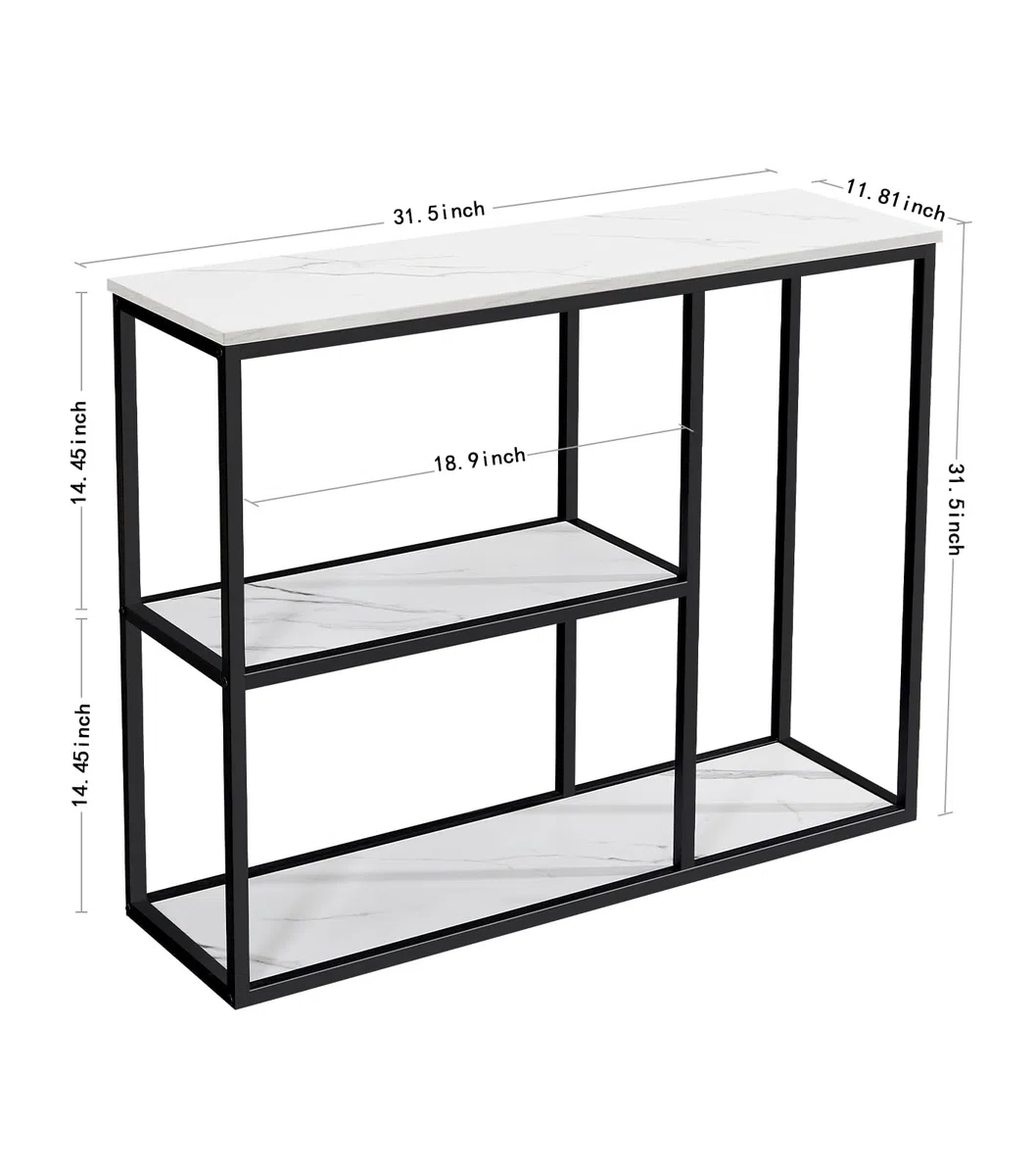 WOHOMO Tavolo consolle da ingresso stretto da 30 cm, per soggiorno, 80 cm, moderno, industriale, con ripiani portaoggetti a 3 ripiani, per corridoio, corridoio, marmo bianco