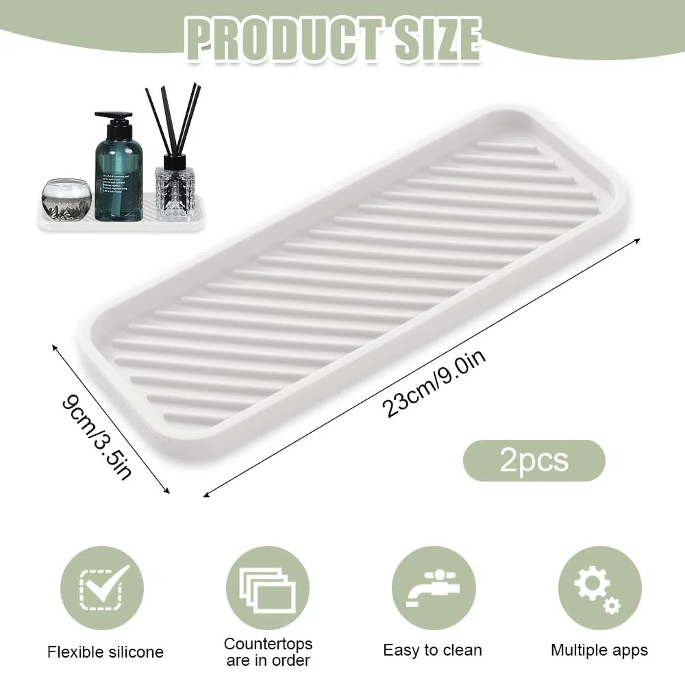 2 Pezzi Organizer Lavello Silicone 23 X 9 X 1.5 CM,Tappetino Scolapiatti Silicone,Porta Spugne Bagno,Organizer Lavandino Bagno,Contenitore per Spugne Cucina per Spazzola, Spugna - Bianco