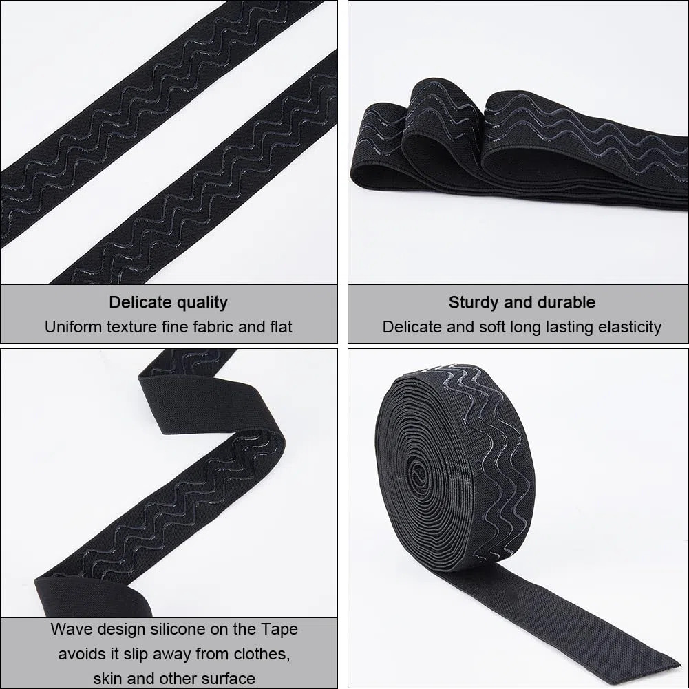 GORGECRAFT 5 m di Nastro Elastico in Silicone 31 mm Antiscivolo Nero Elasticizzato Nastro di Presa per Nastro per Cucito Artigianale Parrucca Parrucca Accessori di Abbigliamento
