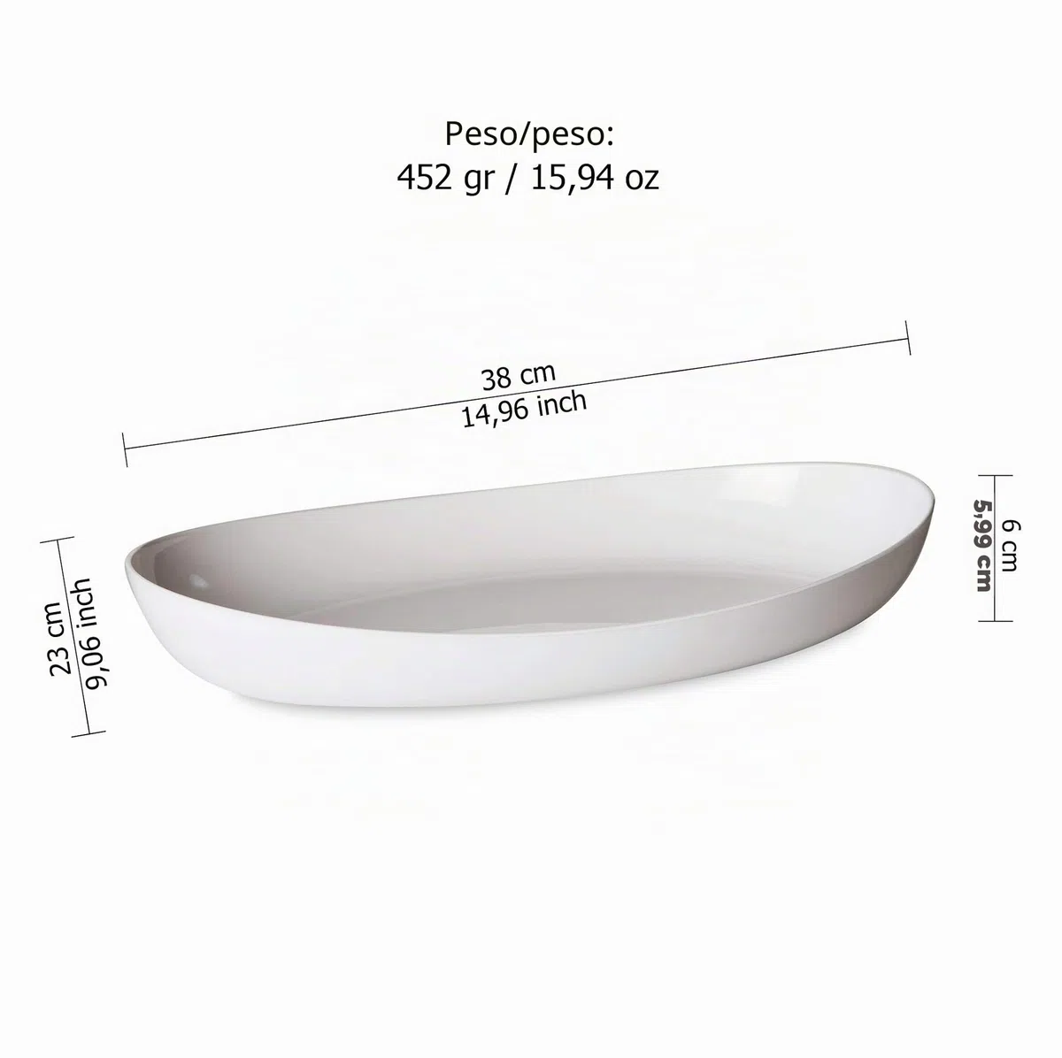 OMADA Design Piatto da Portata Grande in Plastica Bicolore, Infrangibile, 38x23x6 cm, Made in Italy, Lavabile in Lavastoviglie, linea Trendy, Bianco