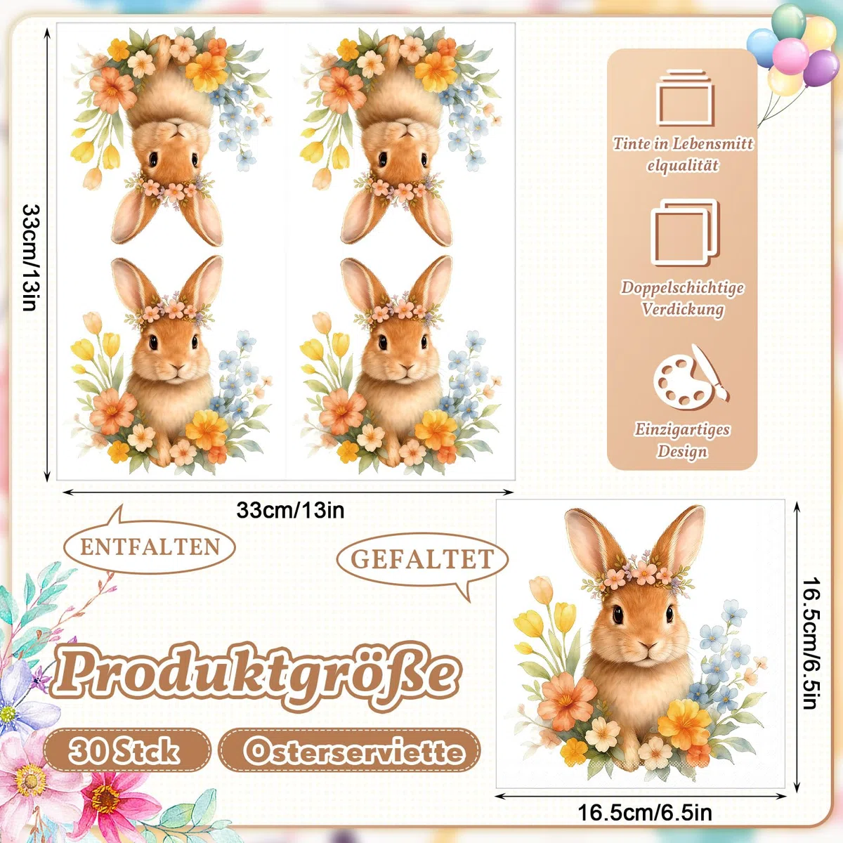 Tenare 50 Pezzi Tovaglioli di Carta Pasquali di Coniglietto 33 x 33 cm Tovaglioli di Carta Decorativi per Feste per Pasqua Ospiti Decorazione Primavera Compleanno Tavolo
