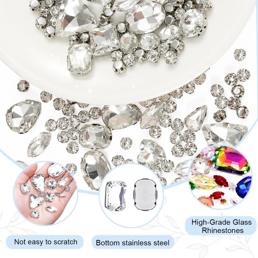 130 Pezzi Pietre Strass da Cucire Su Tessuti,Strass per Scarpe Decorazioni,Passamaneria con Strass per Abbigliamento,Brillantini Vestiti Accessori per Fai Da Te,Abito da Sposa,Gioielli,Borse