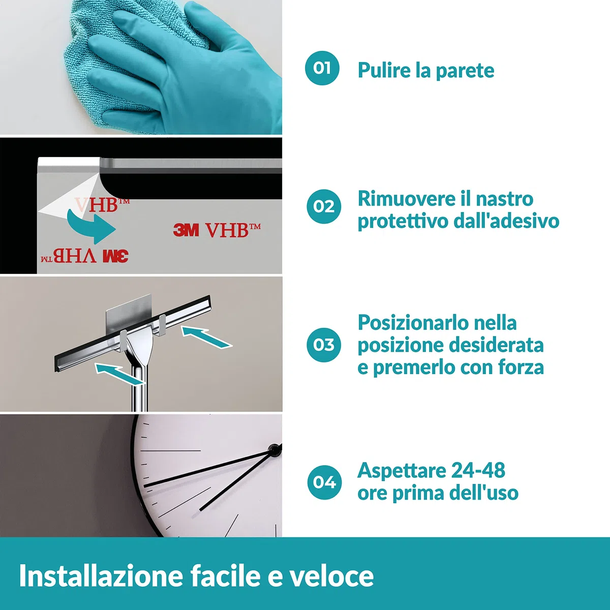WEISSENSTEIN Tergivetro per Doccia – Tergi doccia con Gancio Muro Adesivo in Acciaio Inox – Lavavetri Doccia – Spazzola tergivetro doccia – Pulisci vetro doccia