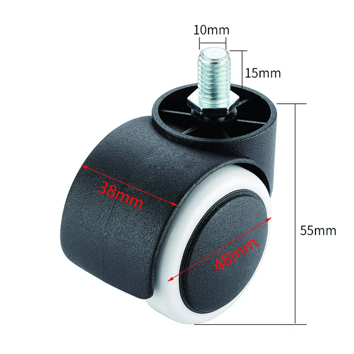 5 Pezzi Rotelle Per Sedia Da Ufficio Ruota Di Ricambio In Plastica Di Nylon,Gambo Filettato M10x15mm Ruota Sedia Da Ufficio Girevole Senza Graffi,Per Sedie Girevoli,Mobili,2 Pollice