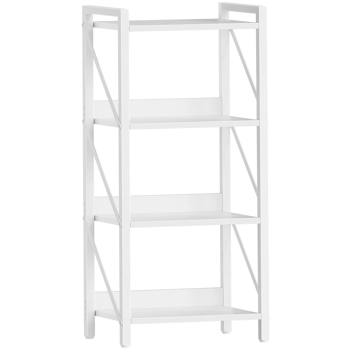 HOOBRO Scaffale a 4 Ripiani in Stile Moderno, Libreria Angolare, Scaffale a Scala, con Struttura in Metallo, per Soggiorno, Camera, Ufficio, Cucina o Ingresso, Bianco EWW40SJ01