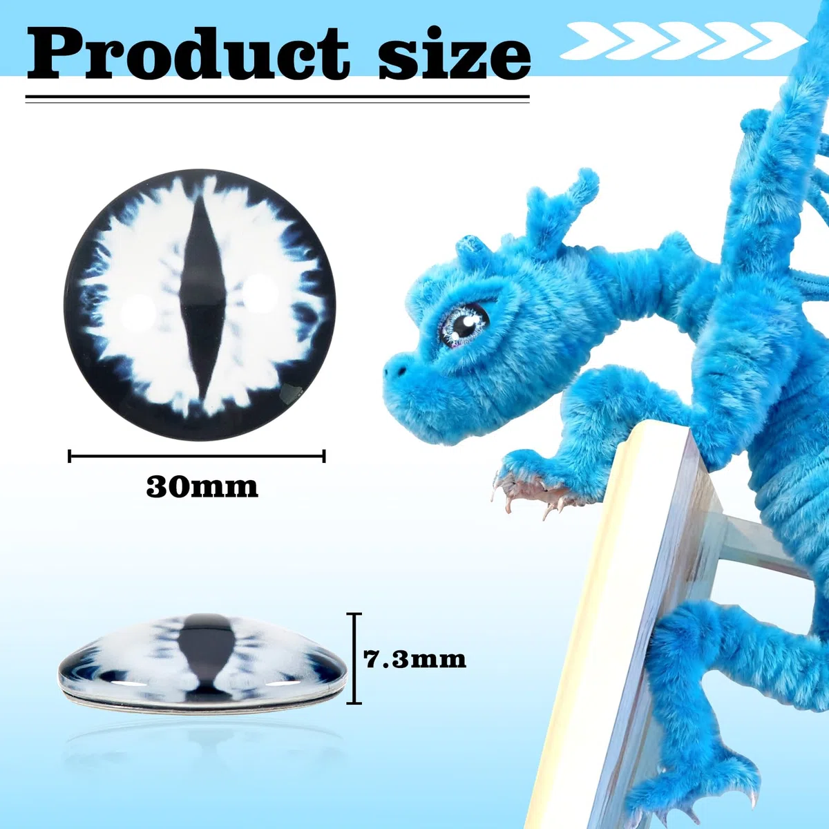 TOAOB 20 Pezzi Occhi di Sicurezza per Bambola 30 mm Occhi di Drago in Vetro per Gatto Dinosauro Orsacchiotto Fai da Te Giocattoli Peluche Uncinetto Nero Bianco Series