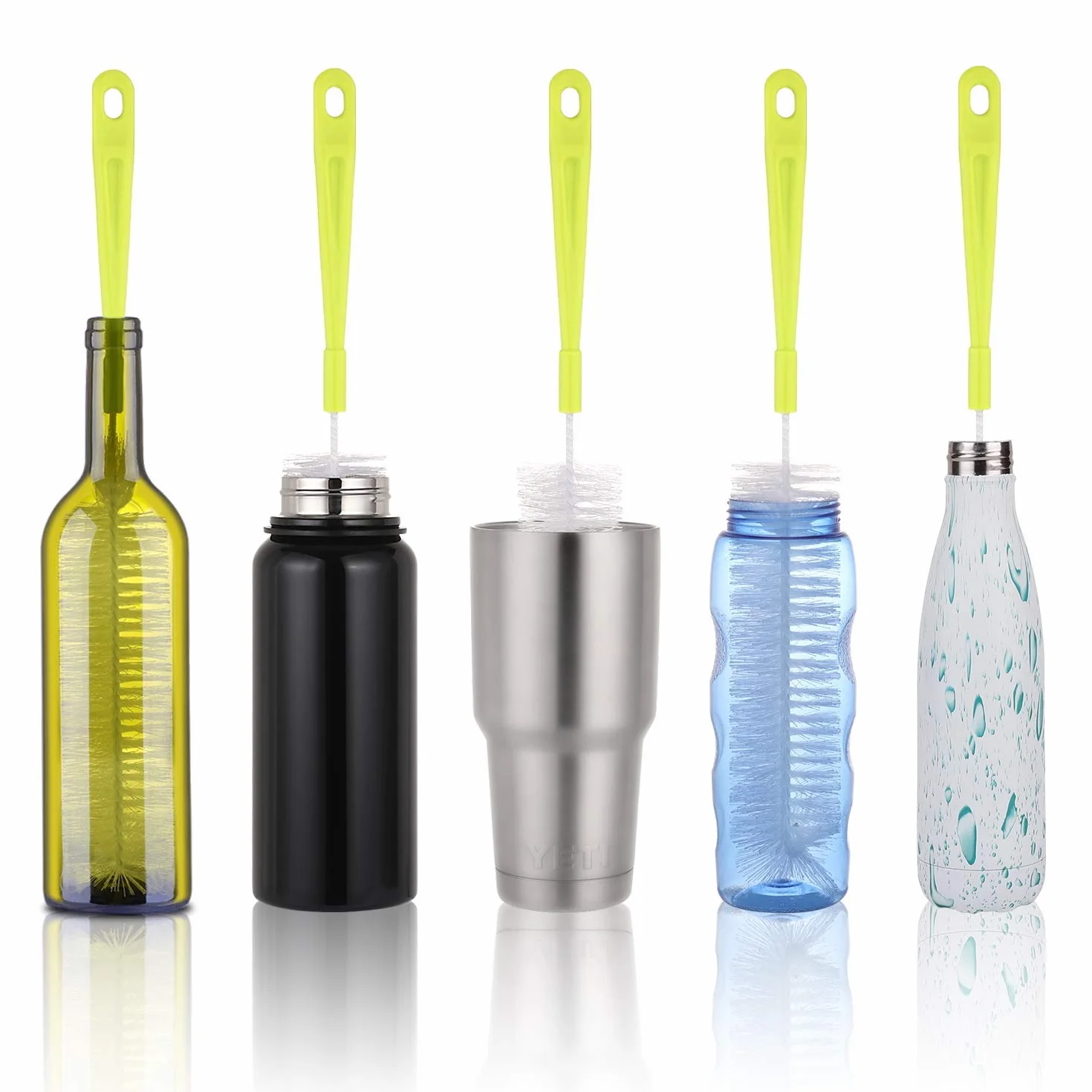 5pcs Scovolino Bottiglie, Cleaning Brush, Spazzola di Bottiglia, Bottiglia Spazzola Manico Lungo per Il Lavaggio di Birra, tè, Calderone, Caraffa Stretta Collana Bottiglie (5pack-a)