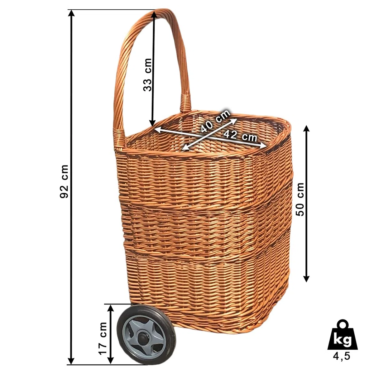 Carrello per la spesa – Cestino per il trasporto in vimini con ruote per la spesa o per legno – Carrello leggero – Cestino in legno in vimini