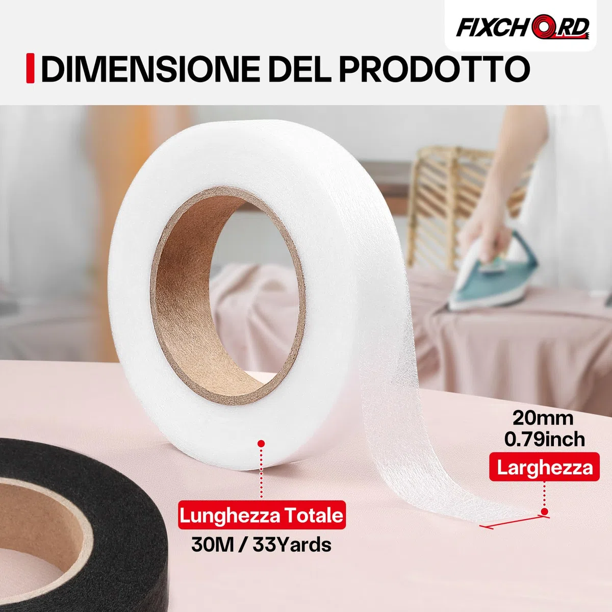 Nastro Termoadesivo per Orlo, 2 Pezzi Nastro Wonder Web per Orli, Nastro Termoadesivo, Nastro per Tessuti Fusibili Extra Forte per Tessuti, Tende, Pantaloni e Vestiti, Bianco e Nero, 30M*20MM