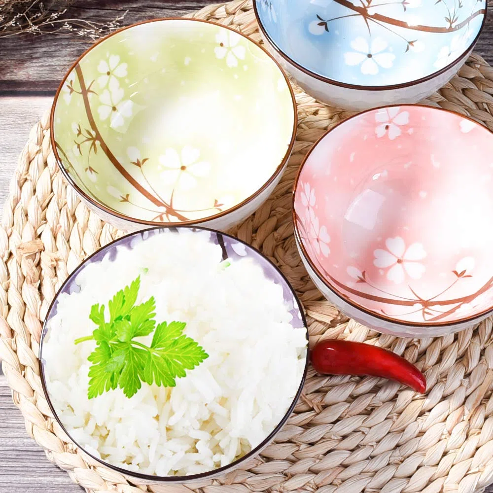 Purplishn House - Set di 4 ciotole per riso in stile giapponese, 11,4 cm, per zuppa di riso, cereali, farina d'avena