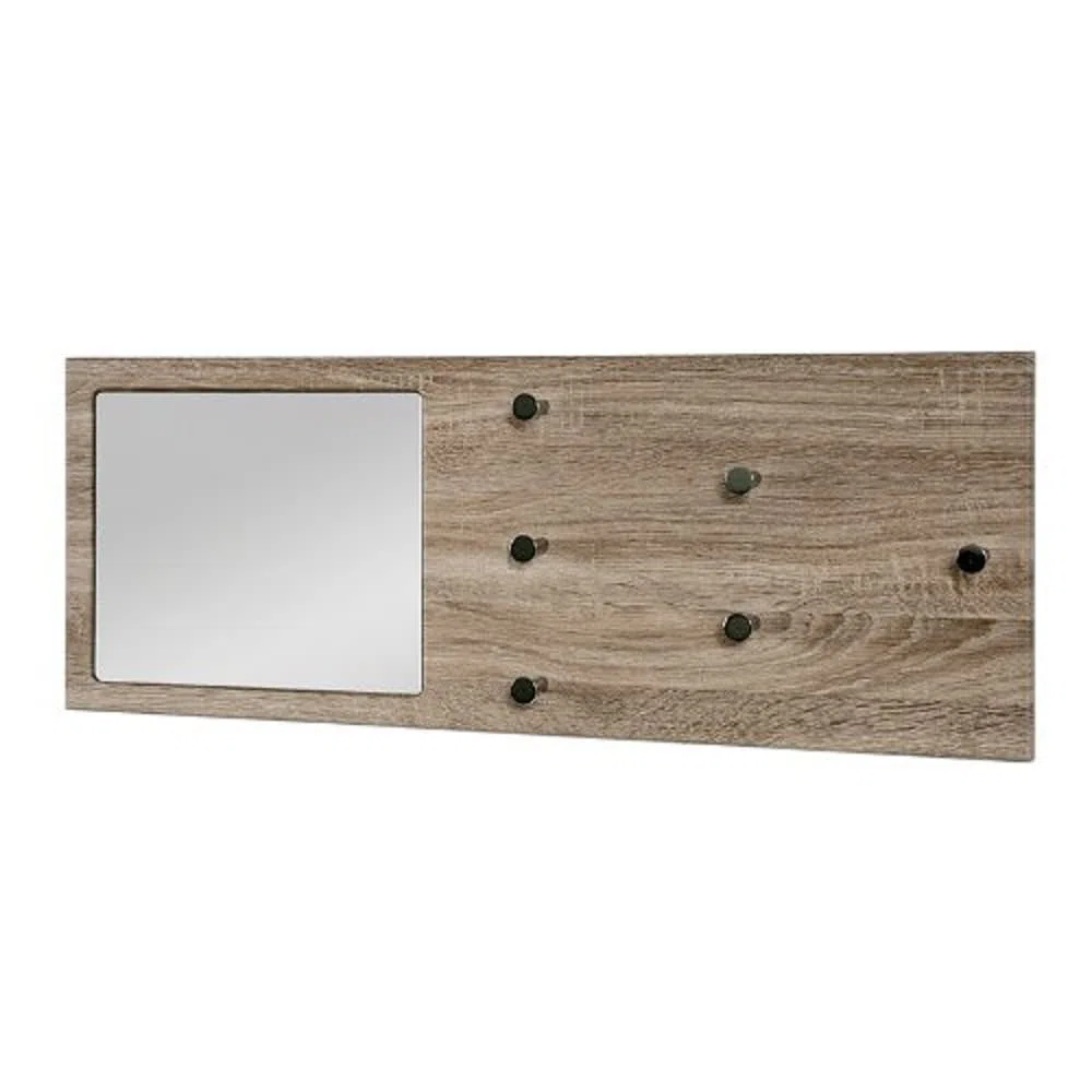 HAKU Appendiabiti da Parete Cromo, Rovere Tartufo, MDF, Metallo, Specchio - Dim. L 30 cm x A 80 cm x P 6 cm, Stile Moderno