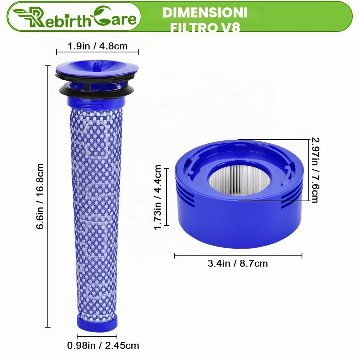 Rebirthcare 2 filtro V7 V8 per Dyson, ricambio per Dyson V7 V8 Absolute Animal Plus Pro Motorhead, set di filtri di ricambio per aspirapolvere No.DY-#965661-01 & 967478-01