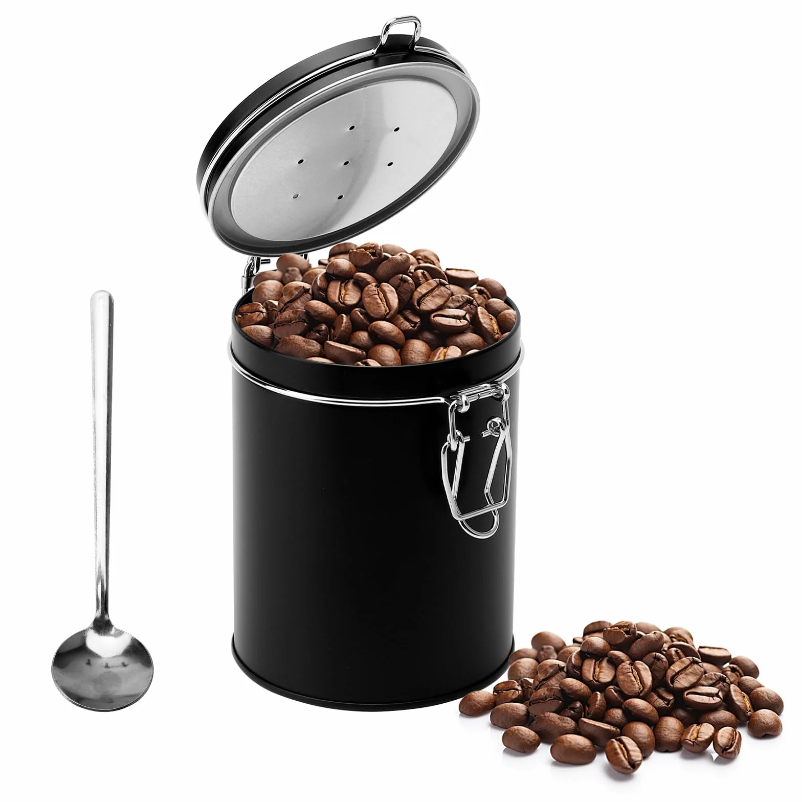 Barattolo per caffè in acciaio inox ermetico con valvola, contenitore per caffè vuoto nero per mantenere la freschezza, protezione dell'aroma con coperchio per chicchi di caffè, polvere, tè, noci
