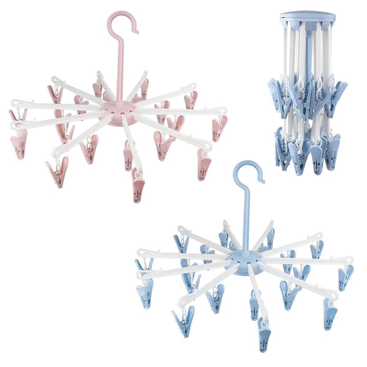 2 Pezzi Stendino per Calzini Pieghevole, Stendibiancheria con 40 Pinze, Girevole Antiscivolo Stendi Calzini per Calzini, Biancheria Intima, Uso Domestico e Viaggio (Rosa e Blu)