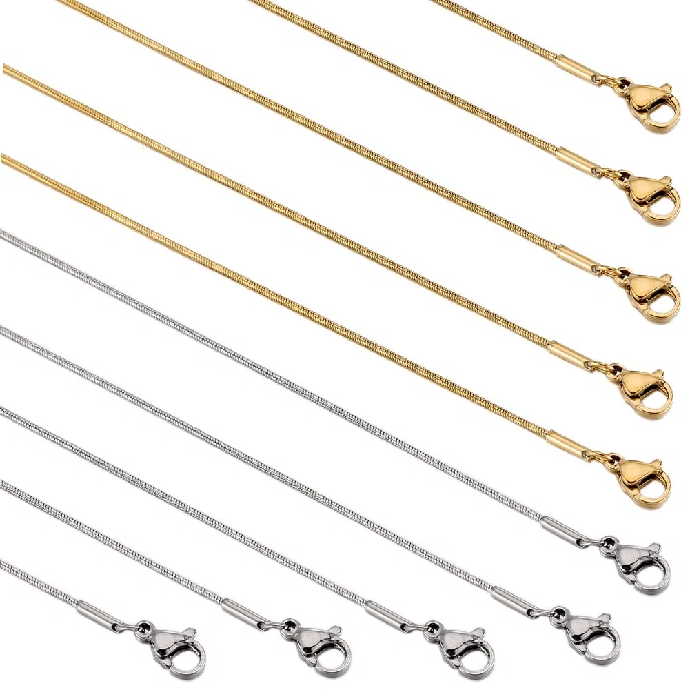 SUNNYCLUE 12 CONFEZIONE 18 pollici/ 0.45m 1mm Catena A Serpente In Acciaio Inossidabile Bulk Catene A Serpente In Argento e Oro Collana Chiusure per Artiglio di Aragosta In Metallo Catene Portacavi Co