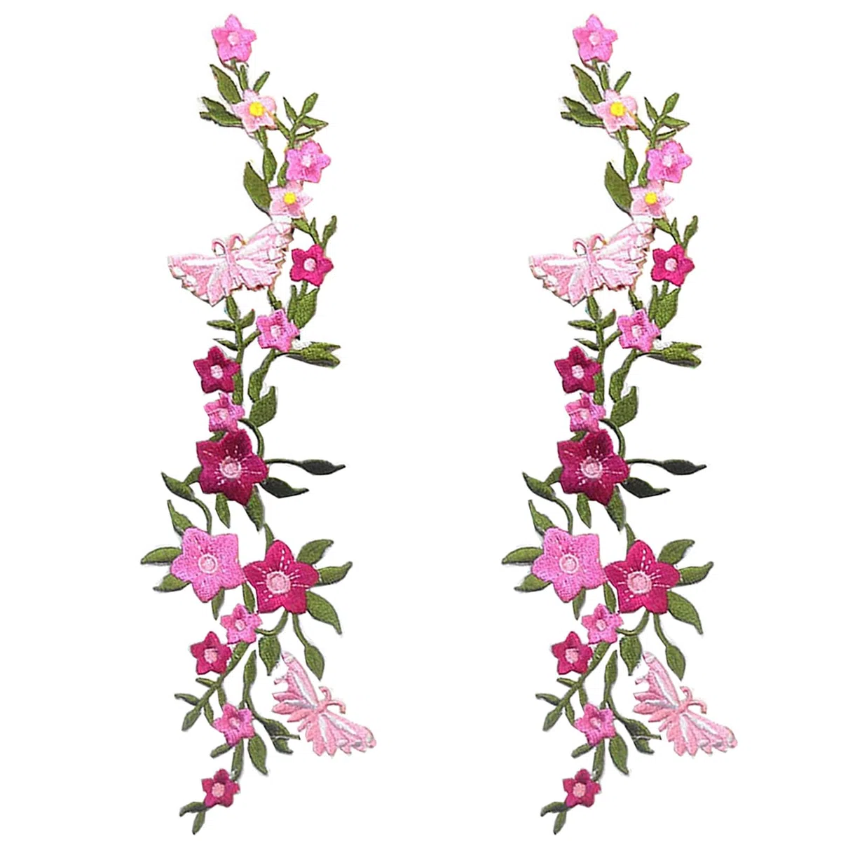 2 toppe ricamate con fiori di farfalle e fiori, in pizzo floreale, per ricamo, fai da te, artigianato, per vestiti, jeans, giacche, borse