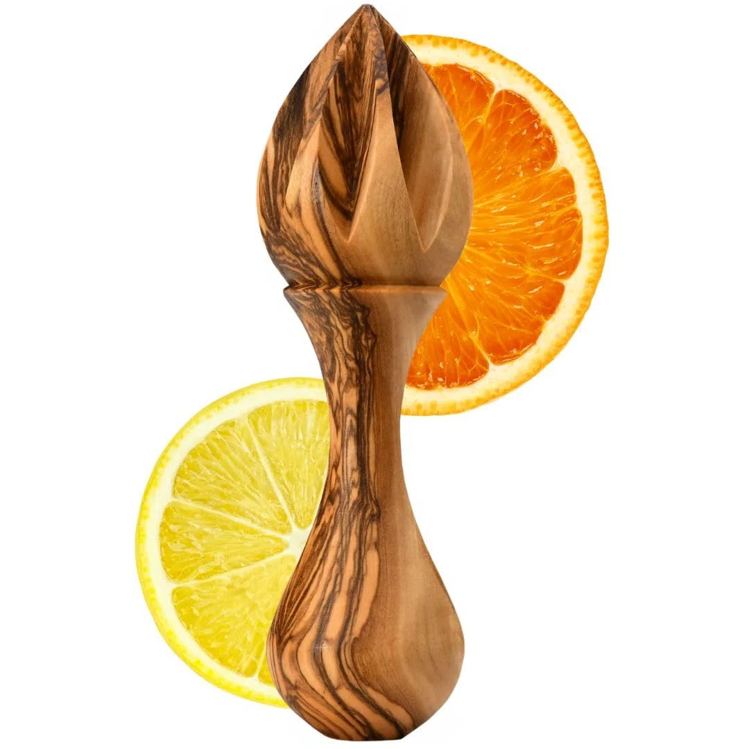 KASSIS Spremiagrumi in legno d'ulivo per succo fresco, per lime, per arance, fatto a mano 14 cm