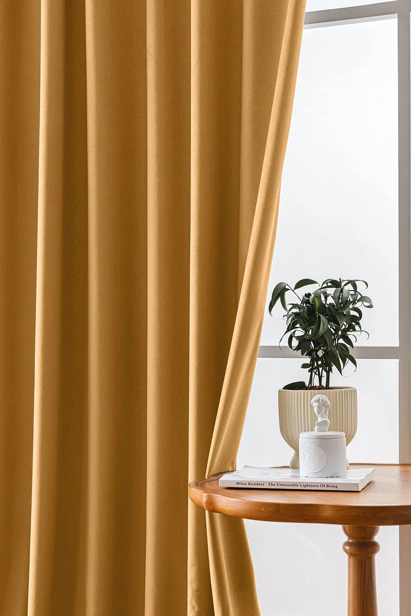 Cotton Market Tende 270 x 140 cm – Tende per finestre e porta del balcone – Tenda per la casa su nastro – Tende oscuranti – Senape