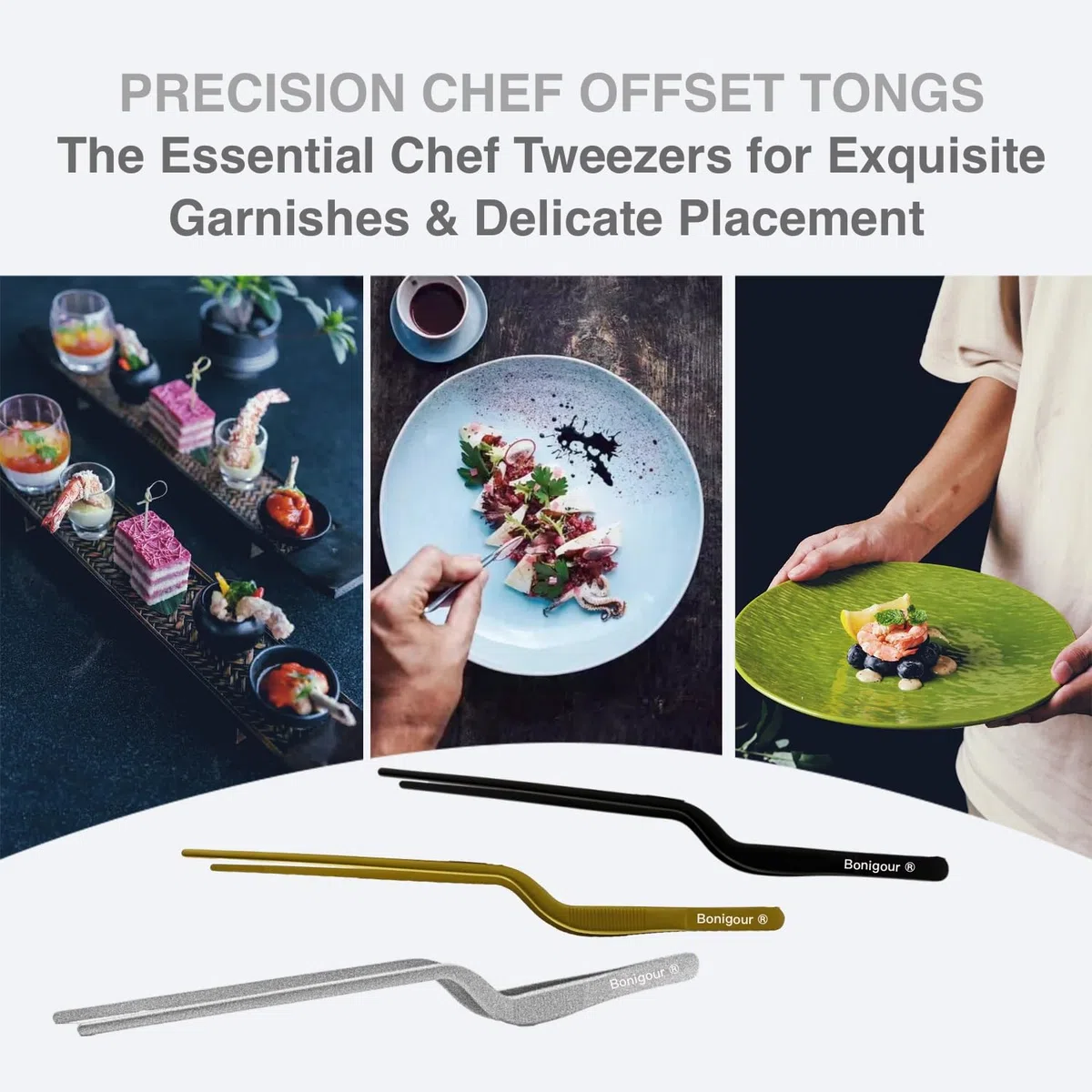 Pinzette sfalsate con precisione da 20 cm, pinze da cucina in acciaio inossidabile, pinza da cucina curva, pinza multiuso di precisione per placcatura, decorazione