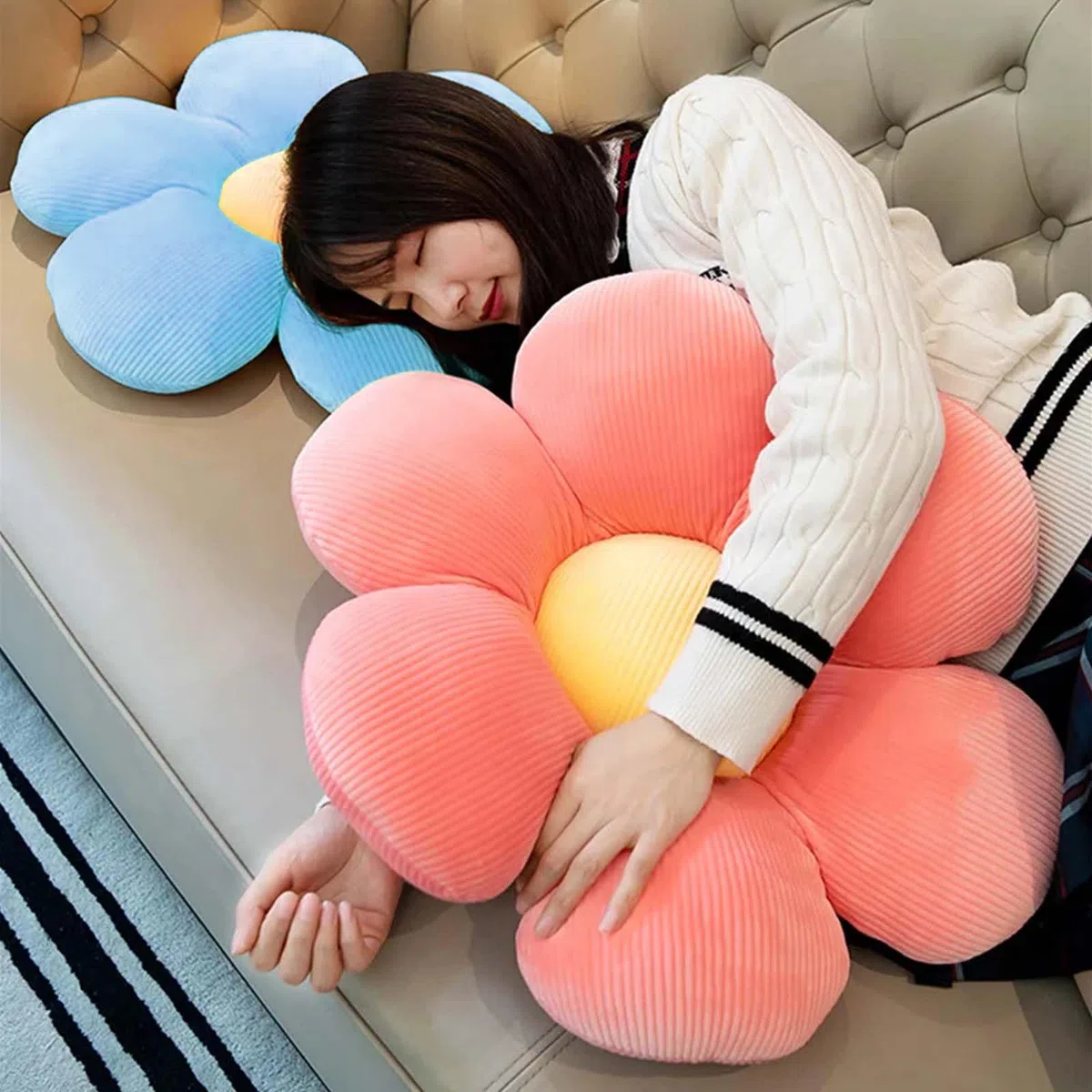 BAIFULAI Set di 2 cuscini a fiori, cuscino da pavimento, cuscino da divano, cuscino per interni, per camera da letto, divano, sedia