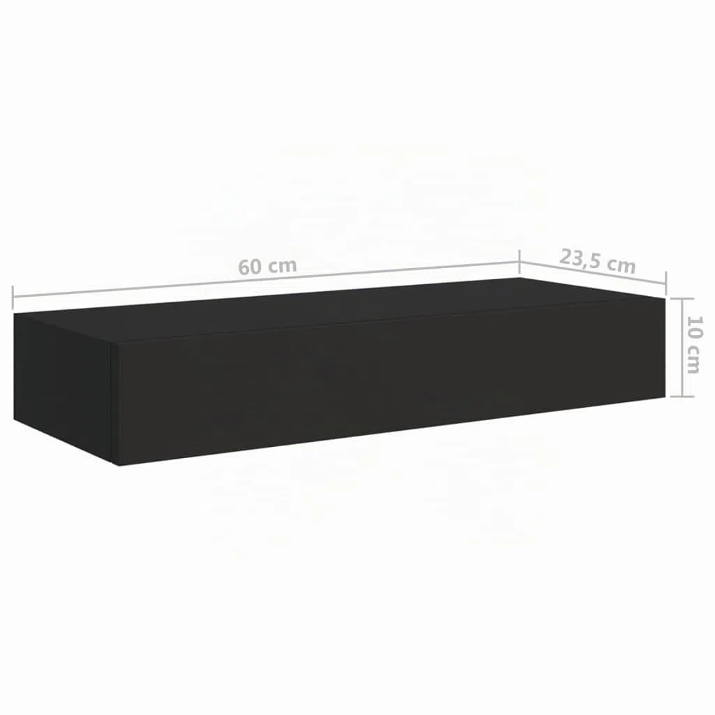 vidaXL Scaffale con Cassetti da Parete Nero 60x23,5x10 cm in MDF